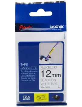 Nastro Originale Brother TZe-FX231 - 12 mm x 8 m - Laminato (Nero su Bianco)