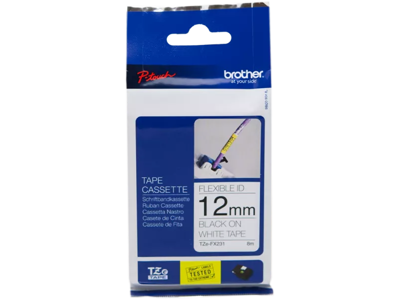 Nastro Originale Brother TZe-FX231 - 12 mm x 8 m - Laminato (Nero su Bianco)