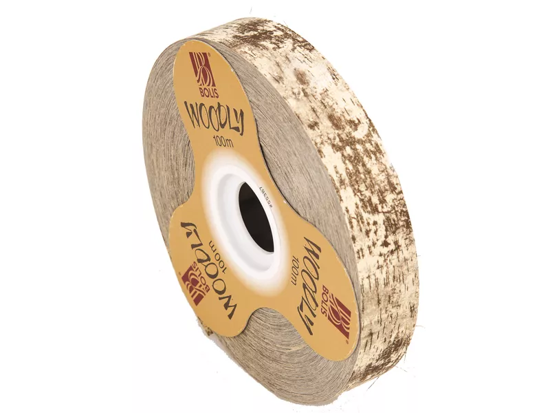 Nastro Bifacciale per Regali Woodly Bolis - 24 mm x 100 m - 51282421044 (Corteccia e Avorio)