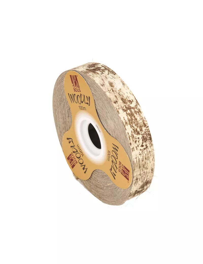 Nastro Bifacciale per Regali Woodly Bolis - 24 mm x 100 m - 51282421044 (Corteccia e Avorio)