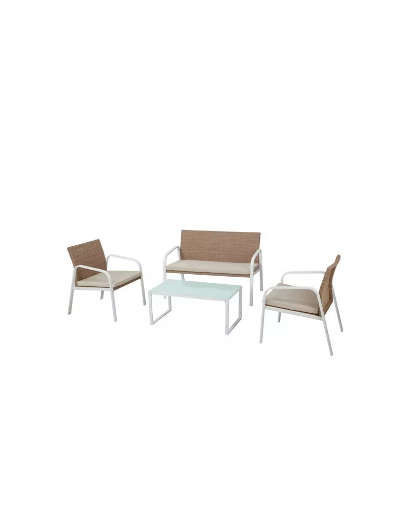 Set Salotto per Esterni Madeira Garden Friend - S1304401 (Conf. 4 Bianco e Beige) Set Salotto per Esterni Madeira Garden Friend - S1304401 (Conf. 4 Bianco e Beige)
