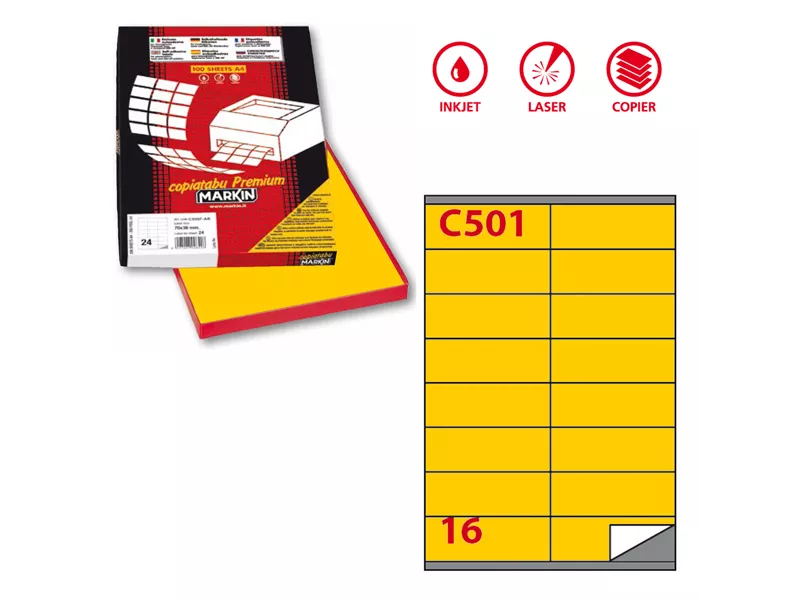 Etichette Adesive Markin - A4 - 105x36 mm - X210C501GI (Giallo Conf. 100)