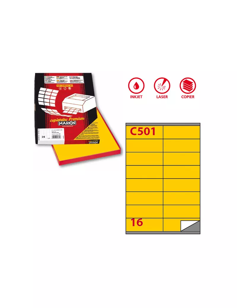 Etichette Adesive Markin - A4 - 105x36 mm - X210C501GI (Giallo Conf. 100) Etichette Adesive Markin - A4 - 105x36 mm - X210C501GI (Giallo Conf. 100)