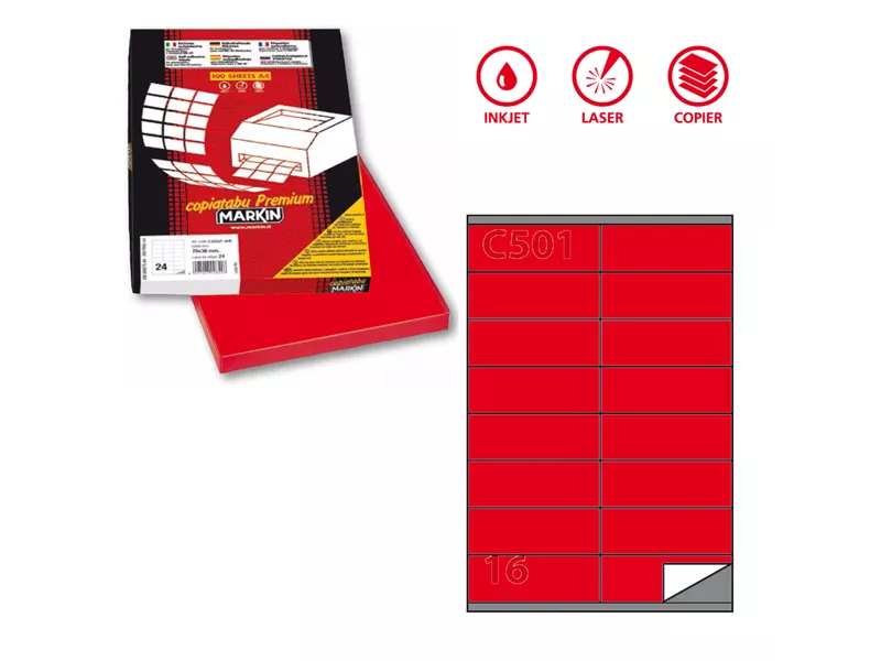 Etichette Adesive Markin - A4 - 105x36 mm - X210C501RO (Rosso Conf. 100)