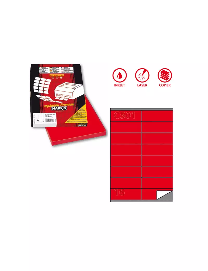Etichette Adesive Markin - A4 - 105x36 mm - X210C501RO (Rosso Conf. 100) Etichette Adesive Markin - A4 - 105x36 mm - X210C501RO (Rosso Conf. 100)