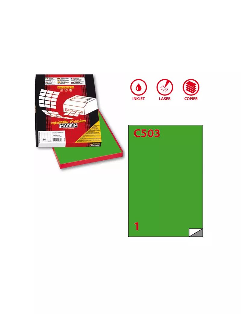Etichette Adesive Markin - A4 - 210x297 mm - X210C503VE (Verde Conf. 100) Etichette Adesive Markin - A4 - 210x297 mm - X210C503VE (Verde Conf. 100)