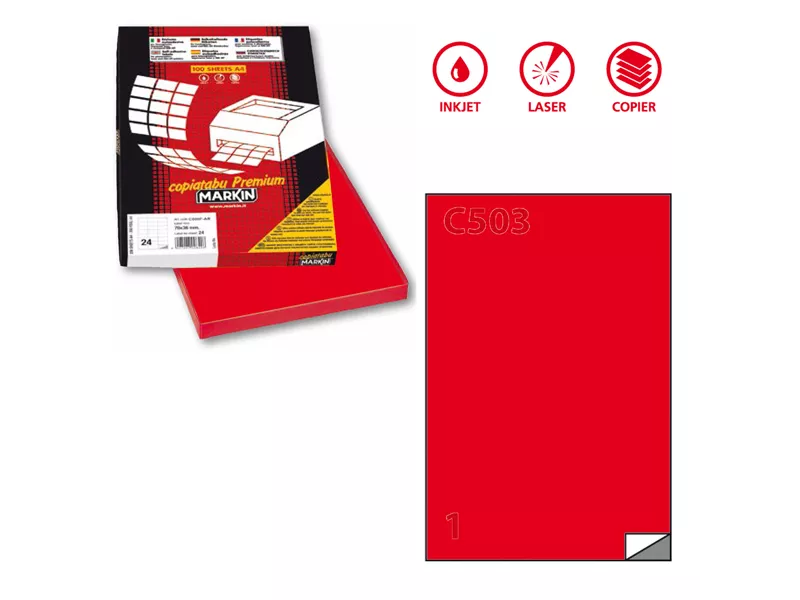 Etichette Adesive Markin - A4 - 210x297 mm - X210C503RO (Rosso Conf. 100)