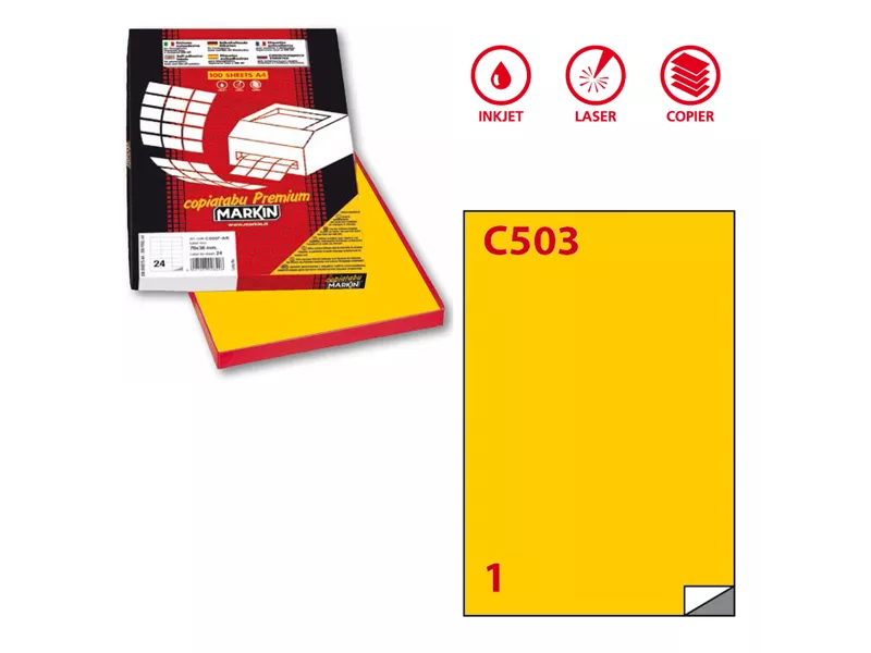 Etichette Adesive Markin - A4 - 210x297 mm - X210C503GI (Giallo Conf. 100)