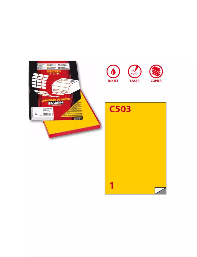 Etichette Adesive Markin - A4 - 210x297 mm - X210C503GI (Giallo Conf. 100)