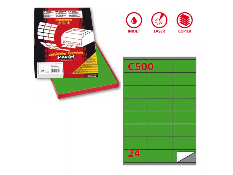 Etichette Adesive Markin - A4 - 70x36 mm - X210C500VE (Verde Conf. 100)