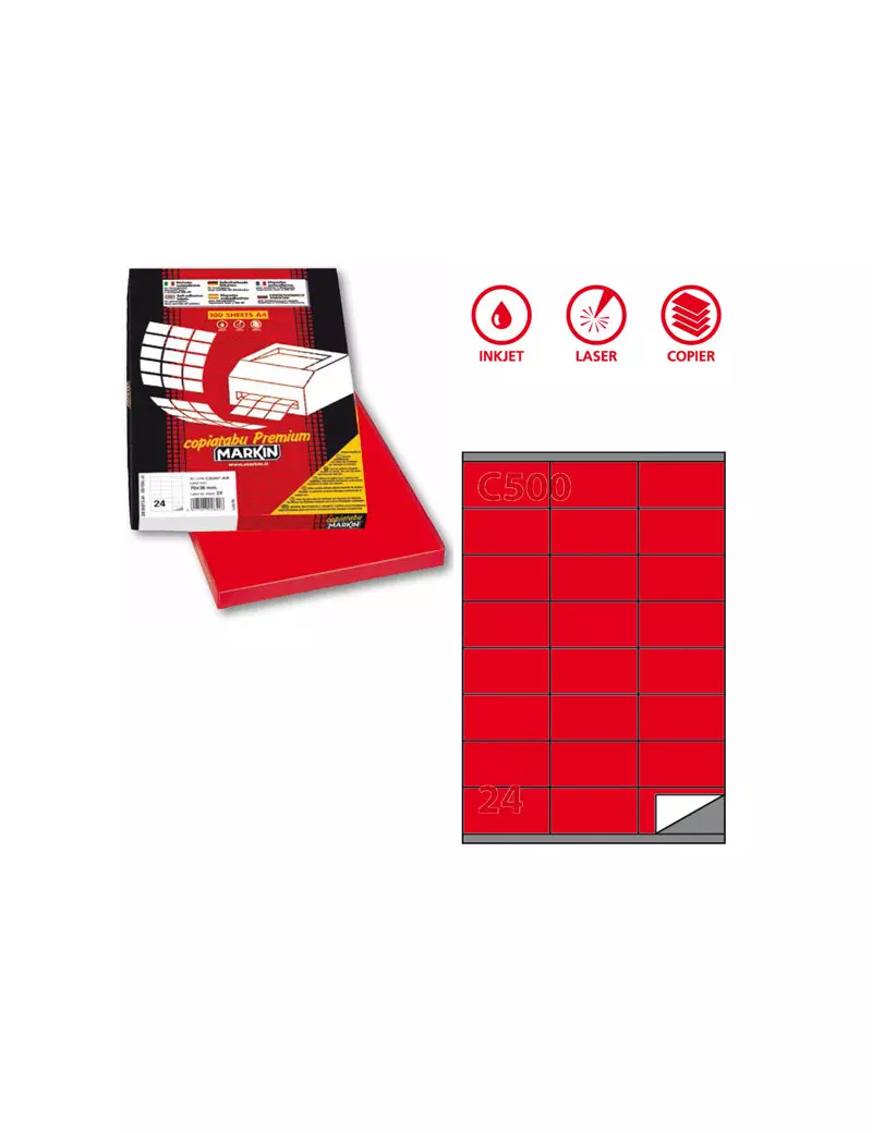 Etichette Adesive Markin - A4 - 70x36 mm - X210C500RO (Rosso Conf. 100) Etichette Adesive Markin - A4 - 70x36 mm - X210C500RO (Rosso Conf. 100)