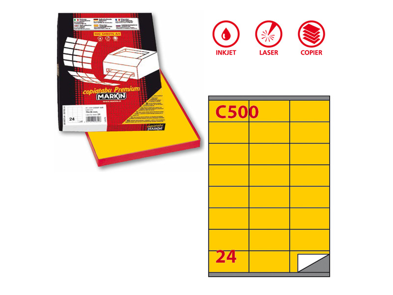 Etichette Adesive Markin - A4 - 70x36 mm - X210C500GI (Giallo Conf. 100) Etichette Adesive Markin - A4 - 70x36 mm - X210C500GI (Giallo Conf. 100)