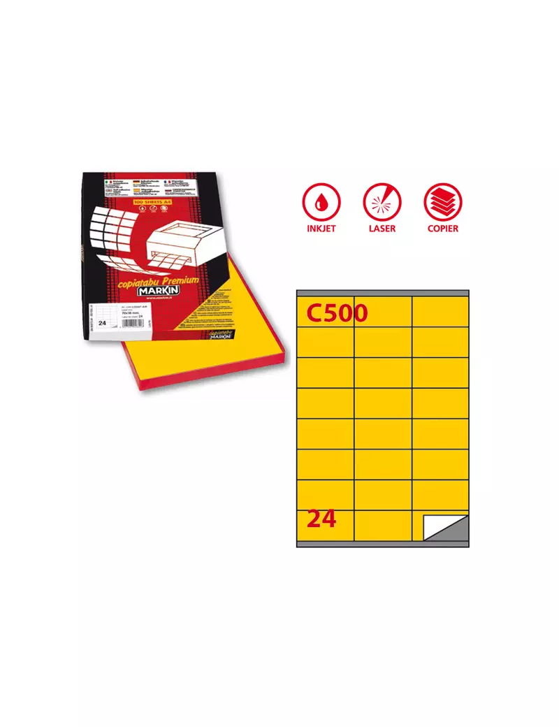 Etichette Adesive Markin - A4 - 70x36 mm - X210C500GI (Giallo Conf. 100) Etichette Adesive Markin - A4 - 70x36 mm - X210C500GI (Giallo Conf. 100)