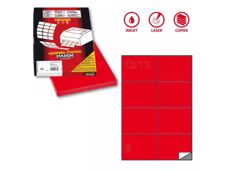 Etichette Adesive Markin - A4 - 105x74 mm - X210C512RO (Rosso Conf. 100)