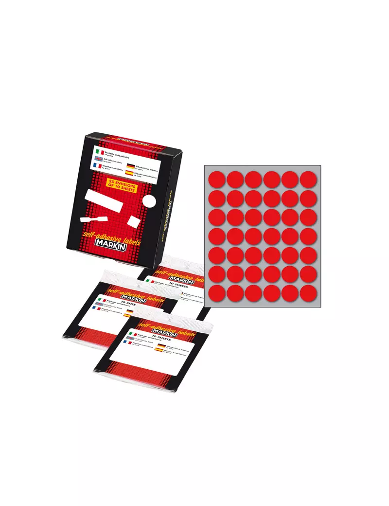 Etichette Adesive Rotonde Markin - Ø18 mm - 10006RO (Rosso Conf. 10) Etichette Adesive Rotonde Markin - Ø18 mm - 10006RO (Rosso Conf. 10)