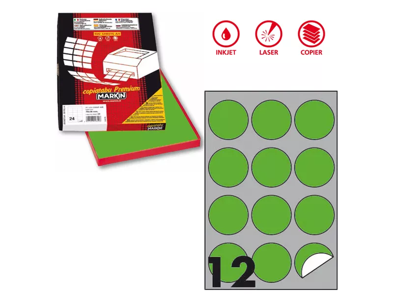 Etichette Adesive Rotonde R310 Markin - Ø60 mm - X210R310F-VE (Verde Fluo Conf. 100)