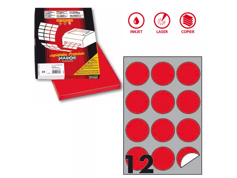 Etichette Adesive Rotonde R310 Markin - Ø60 mm - X210R310F-RO (Rosso Fluo Conf. 100)