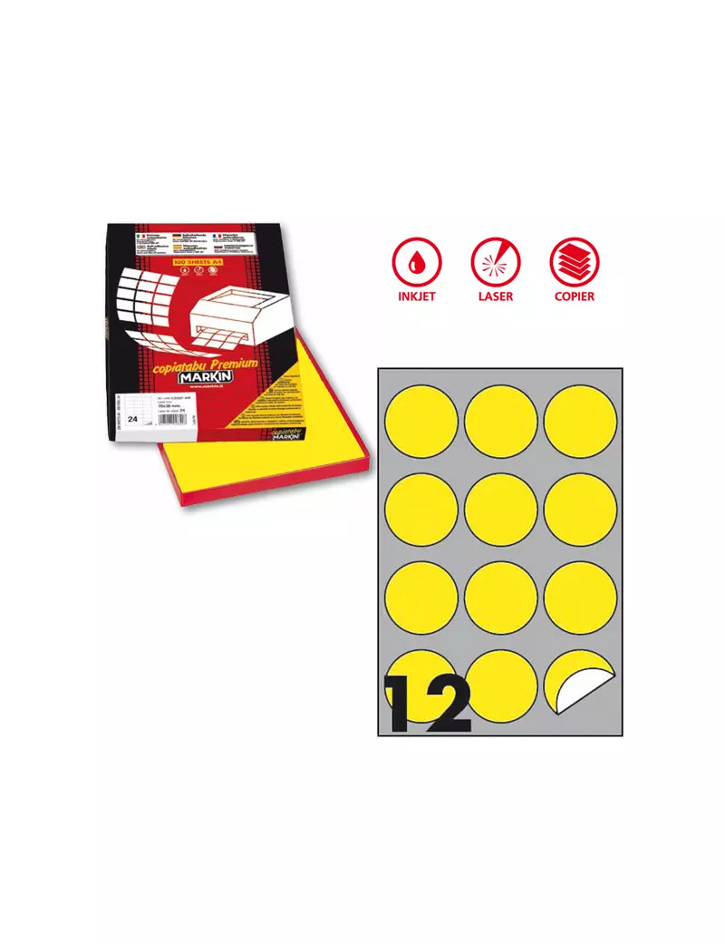 Etichette Adesive Rotonde R310 Markin - Ø60 mm - X210R310F-GI (Giallo Fluo Conf. 100) Etichette Adesive Rotonde R310 Markin - Ø60 mm - X210R310F-GI (Giallo Fluo Conf. 100)