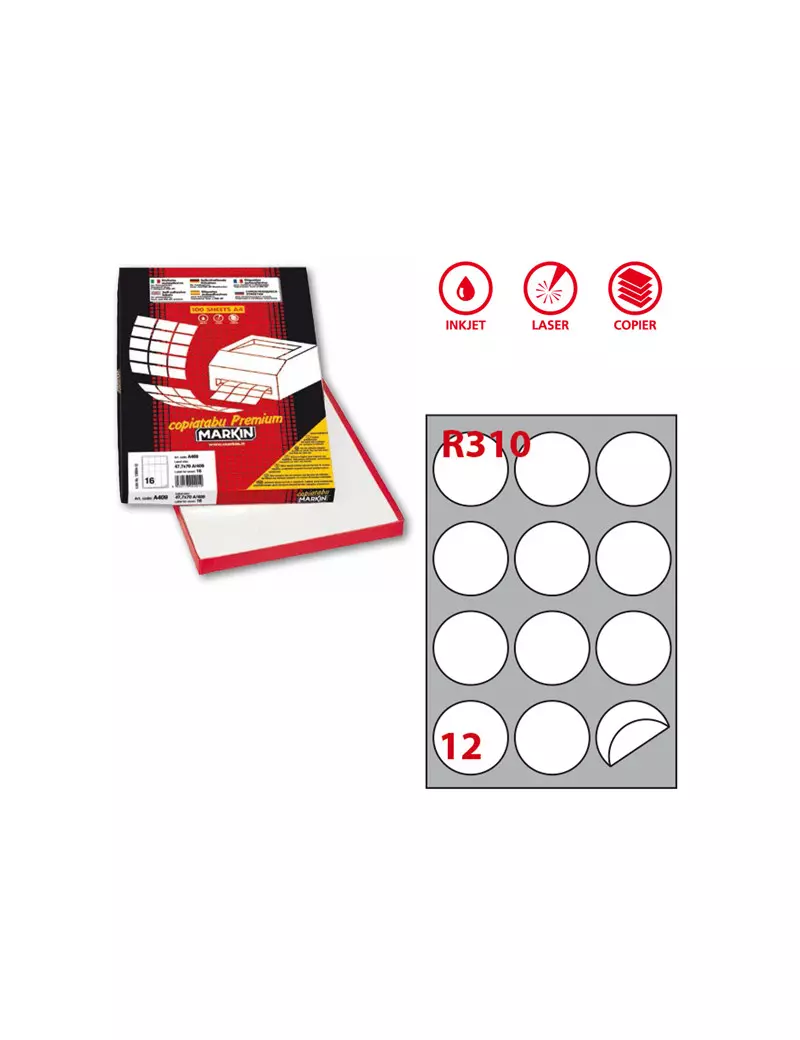 Etichette Adesive Rotonde R310 Markin - Ø60 mm - 210R310 (Bianco Conf. 100) Etichette Adesive Rotonde R310 Markin - Ø60 mm - 210R310 (Bianco Conf. 100)