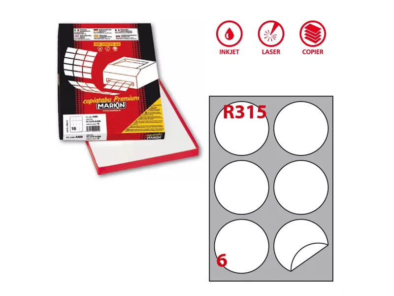 Etichette Adesive Rotonde R315 Markin - Ø85 mm - 210R315 (Bianco Conf. 100)