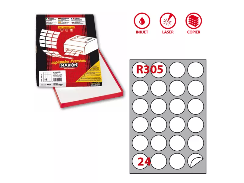 Etichette Adesive Rotonde R305 Markin - Ø60 mm - 210R305 (Bianco Conf. 100)