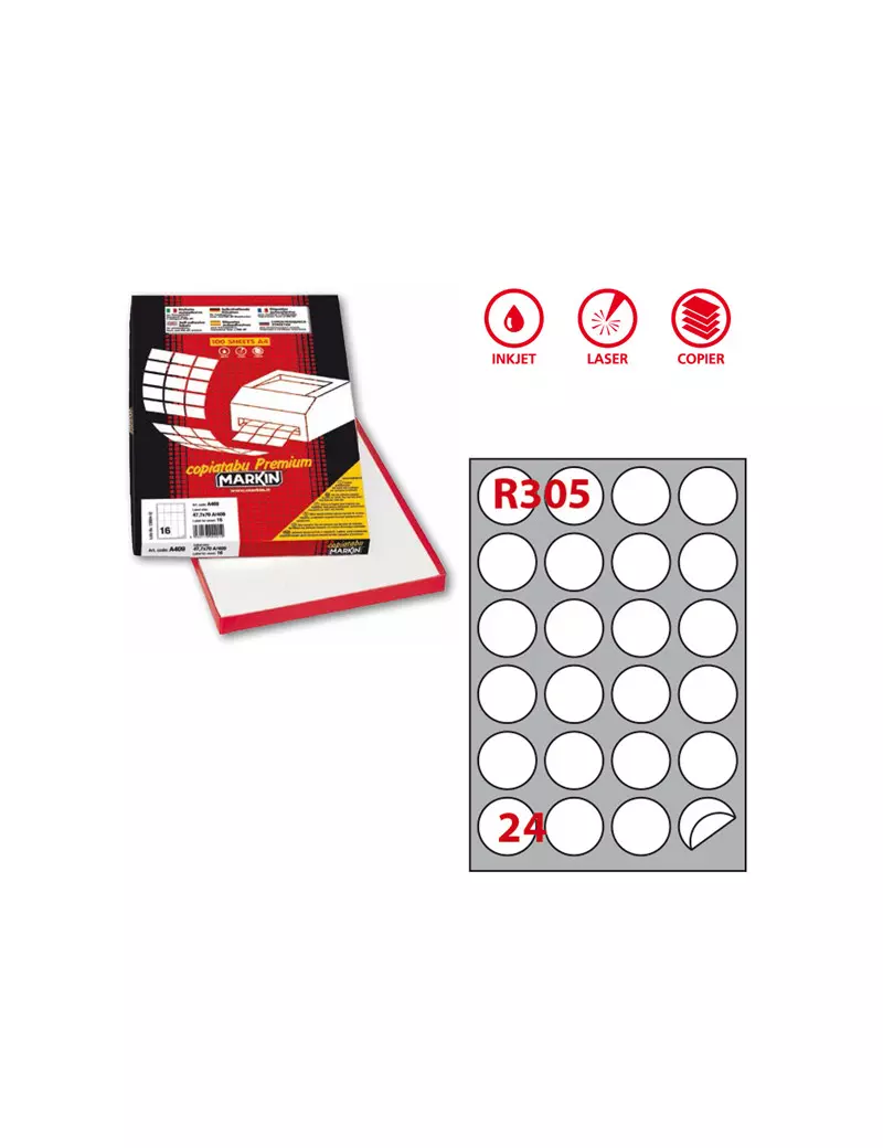 Etichette Adesive Rotonde R305 Markin - Ø60 mm - 210R305 (Bianco Conf. 100) Etichette Adesive Rotonde R305 Markin - Ø60 mm - 210R305 (Bianco Conf. 100)