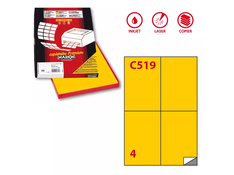 Etichette Adesive Markin - A4 - 105x48 mm - X210C519GI (Giallo Conf. 100)