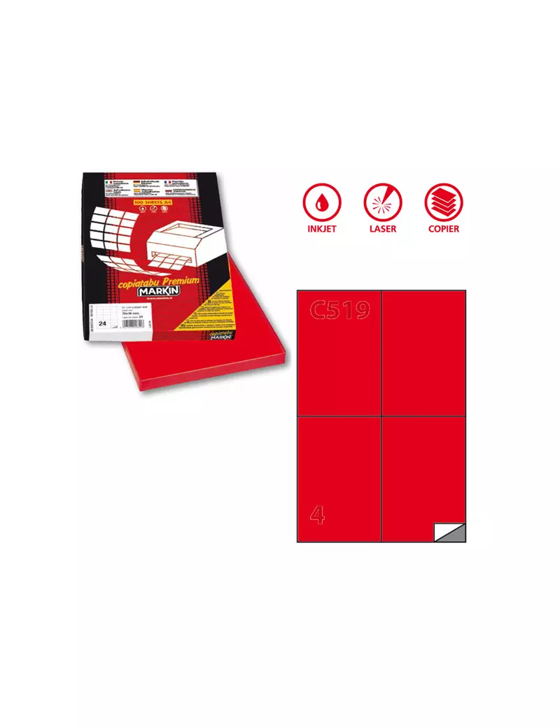Etichette Adesive Markin - A4 - 105x48 mm - X210C519RO (Rosso Conf. 100) Etichette Adesive Markin - A4 - 105x48 mm - X210C519RO (Rosso Conf. 100)