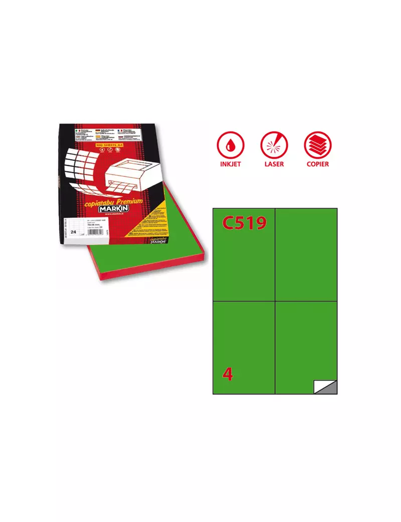 Etichette Adesive Markin - A4 - 105x48 mm - X210C519VE (Verde Conf. 100) Etichette Adesive Markin - A4 - 105x48 mm - X210C519VE (Verde Conf. 100)