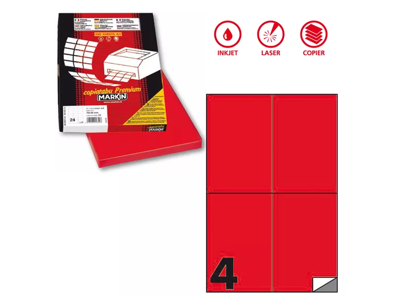 Etichette Adesive Markin - A4 - 105x48 mm - X210C519F-RO (Rosso Fluo Conf. 100)