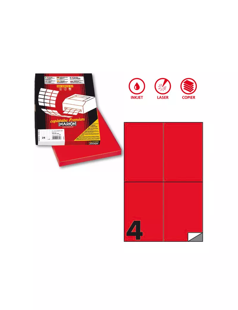 Etichette Adesive Markin - A4 - 105x48 mm - X210C519F-RO (Rosso Fluo Conf. 100) Etichette Adesive Markin - A4 - 105x48 mm - X210C519F-RO (Rosso Fluo Conf. 100)