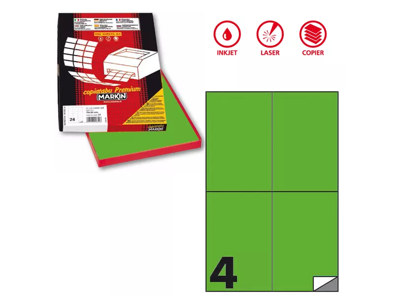 Etichette Adesive Markin - A4 - 105x48 mm - X210C519F-VE (Verde Fluo Conf. 100)