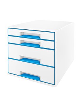 Cassettiera Drawer Cabinet Cube 4 Leitz - 28,7X27,36,3 cm - 4 Cassetti - 52132036 (Bianco e Azzurro)
