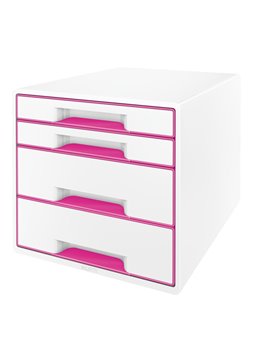 Cassettiera Drawer Cabinet Cube 4 Leitz - 28,7x27x36,3 cm - 4 Cassetti - 52132023 (Bianco e Fucsia)