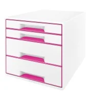 Cassettiera Drawer Cabinet Cube 4 Leitz - 28,7x27x36,3 cm - 4 Cassetti - 52132023 (Bianco e Fucsia)