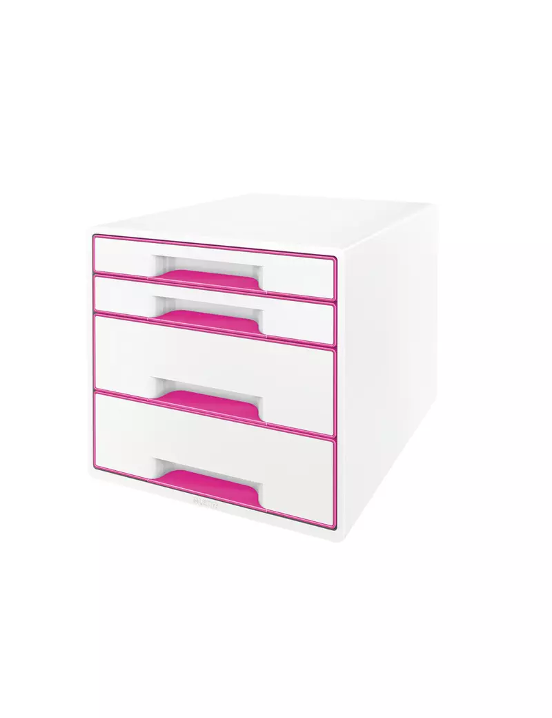 Cassettiera Drawer Cabinet Cube 4 Leitz - 28,7x27x36,3 cm - 4 Cassetti - 52132023 (Bianco e Fucsia)