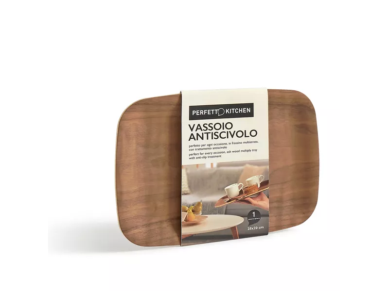 Vassoio Antiscivolo in Legno di Frassino Perfetto - 28x20 cm - 29017 (Marrone)