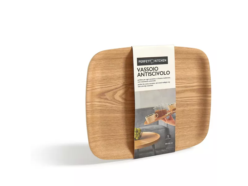 Vassoio Antiscivolo in Legno di Frassino Perfetto - 36x28 cm - 29018 (Marrone)