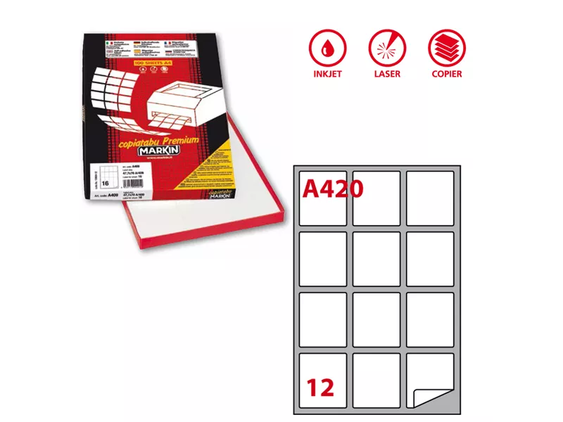 Etichette Adesive Markin - A4 - 63,5x72 mm - X210A420 (Bianco Conf. 100)
