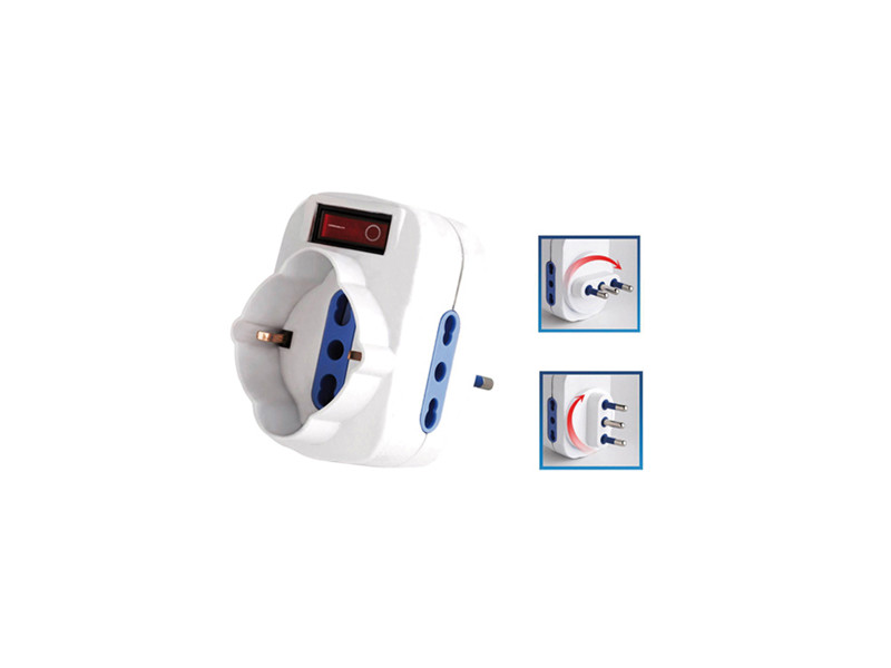 Adattatore di Rete Rotante con Interruttore MKC - Spina 16A - 2 Prese 10A - 492518057 (Bianco) Adattatore di Rete Rotante con Interruttore MKC - Spina 16A - 2 Prese 10A - 492518057 (Bianco)