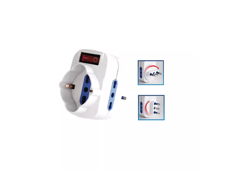Adattatore di Rete Rotante con Interruttore MKC - Spina 16A - 2 Prese 10A - 492518057 (Bianco)
