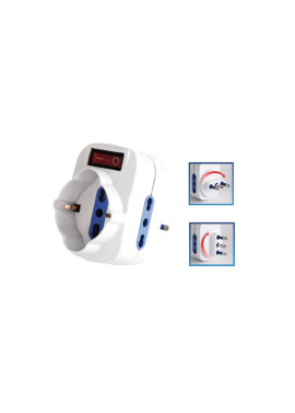 Adattatore di Rete Rotante con Interruttore MKC - Spina 16A - 2 Prese 10A - 492518057 (Bianco)