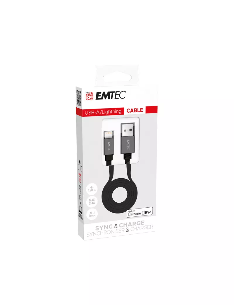 Cavo Lightning T700 Emtec - 1,2 m - ECCHAT700AP (Nero) Cavo Lightning T700 Emtec - 1,2 m - ECCHAT700AP (Nero)