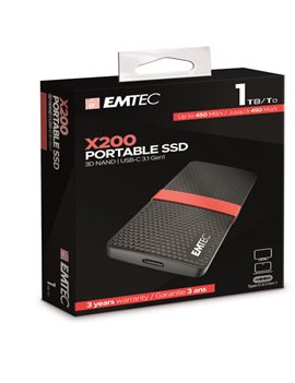 Hard Disk Portatile Esterno X200 Emtec SSD USB 3.1 1TB ECSSD1TX200 Nero  3126170170293