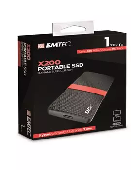 Hard Disk Portatile Esterno X200 Emtec - SSD - USB 3.1 - 1TB - ECSSD1TX200 (Nero)