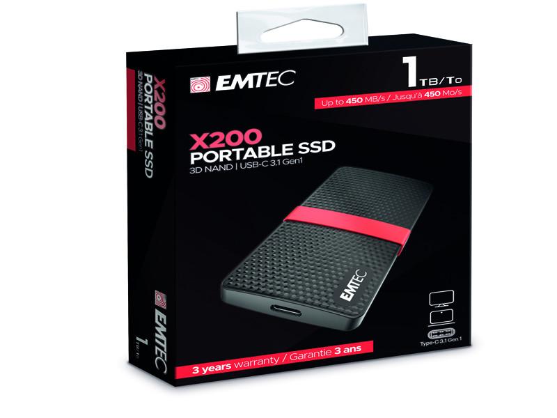 Hard Disk Portatile Esterno X200 Emtec - SSD - USB 3.1 - 1TB - ECSSD1TX200 (Nero) Hard Disk Portatile Esterno X200 Emtec - SSD - USB 3.1 - 1TB - ECSSD1TX200 (Nero)