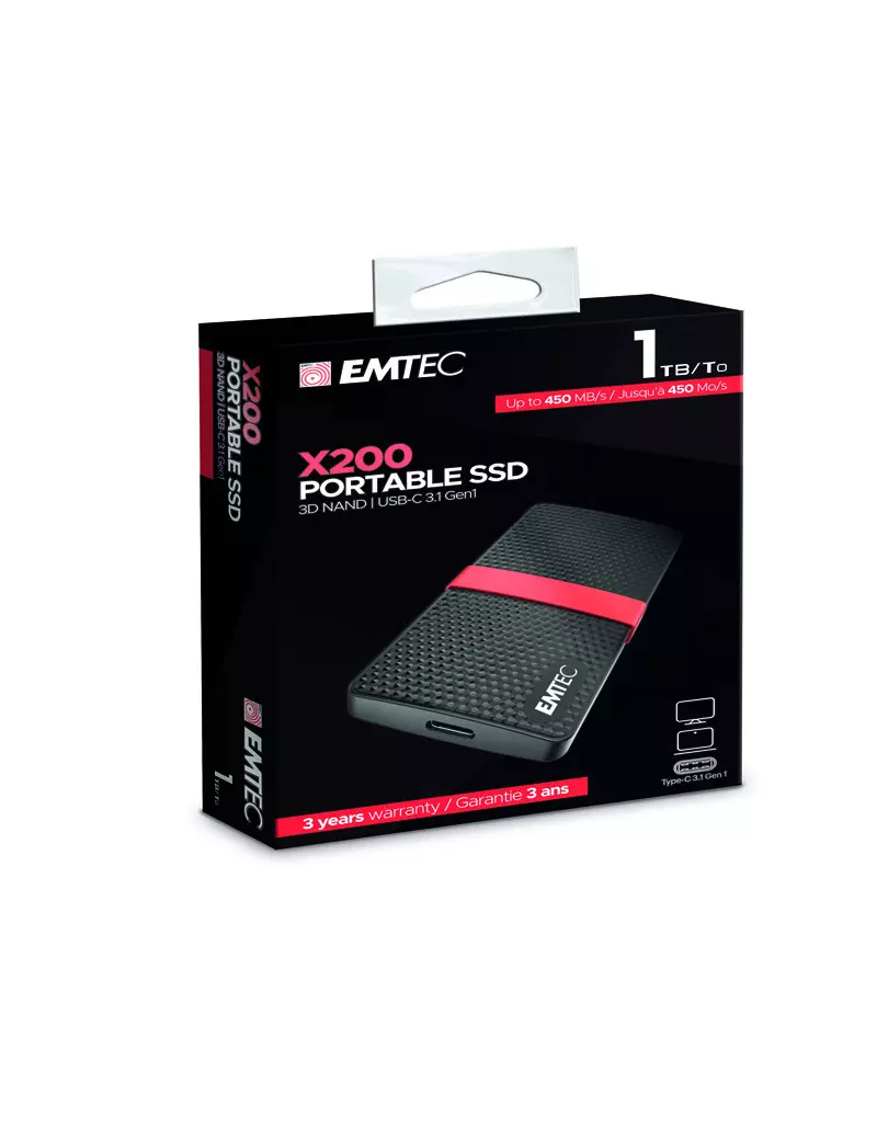 Hard Disk Portatile Esterno X200 Emtec - SSD - USB 3.1 - 1TB - ECSSD1TX200 (Nero)