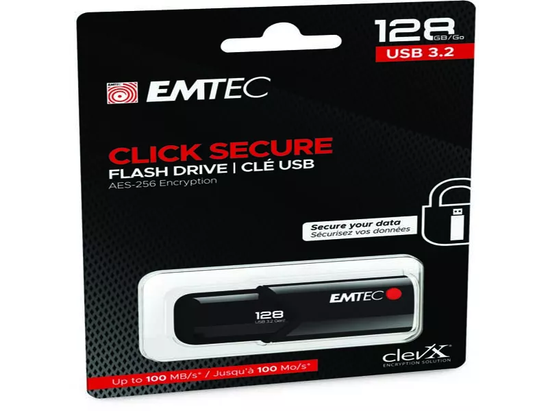 Pen Drive B120 Click&Secure Emtec - USB 3.2 - 128 GB - ECMMD128GB123 (Nero)