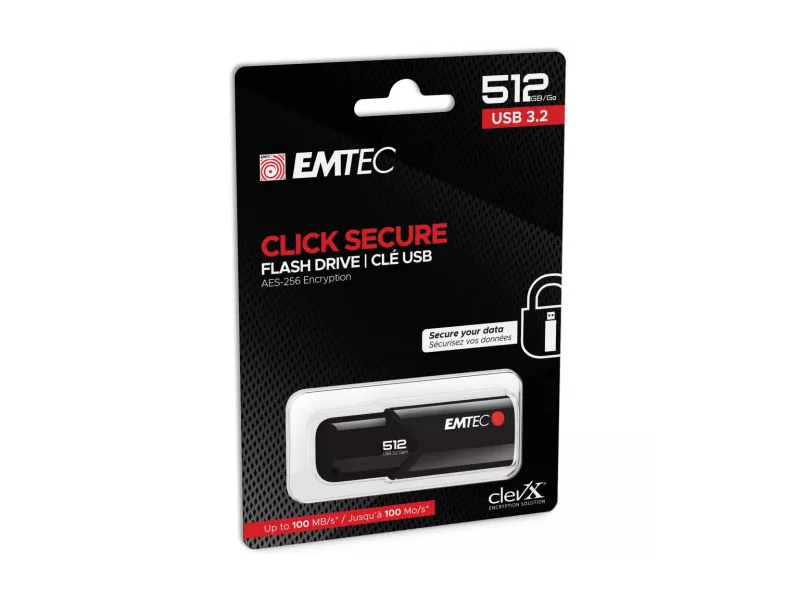 Pen Drive B120 Click Secure Emtec - USB 3.2 - 512 GB - ECMMD256GB123 (Nero)
