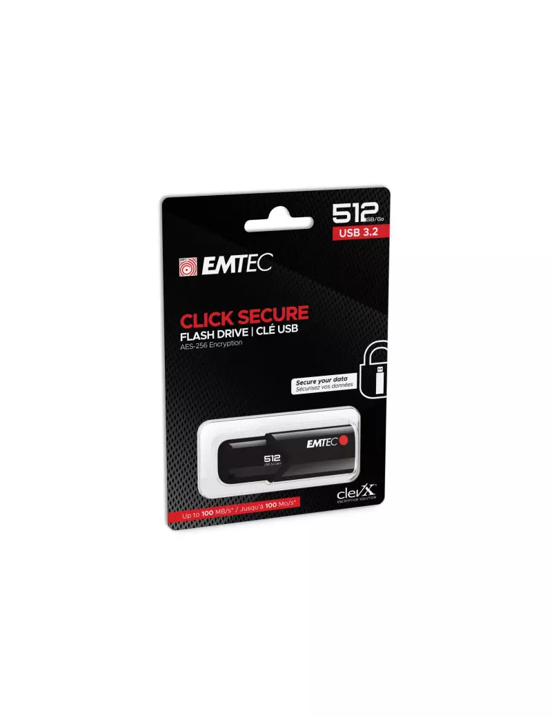 Pen Drive B120 Click Secure Emtec - USB 3.2 - 512 GB - ECMMD256GB123 (Nero) Pen Drive B120 Click Secure Emtec - USB 3.2 - 512 GB - ECMMD256GB123 (Nero)